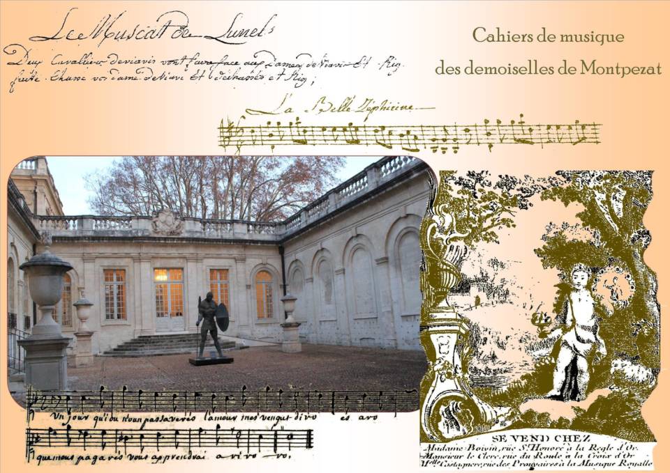 les cahiers de musique des demoiselles de Montpezat, dont Zéphirine marquise de Taulignan, quelques ouvrages extraits de la bibliothèque de Guillaume Renaud conservés à la bibliothèque Ceccano d'Avignon