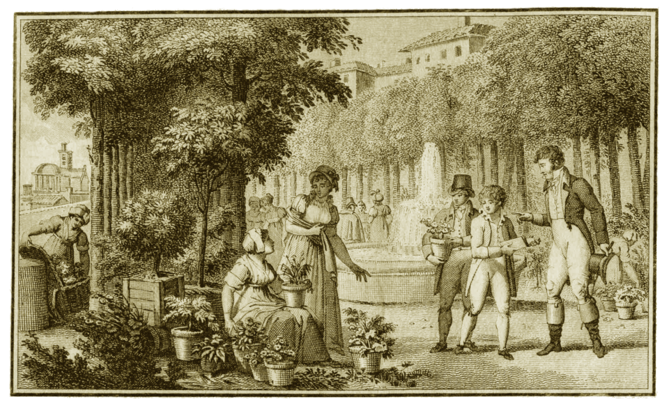 une ville en Provence orientale - France promenade au marché aux fleurs sous le Premier Empire