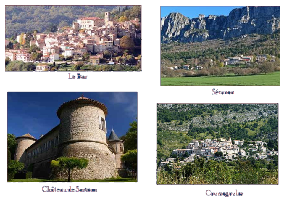 Villages du Bar, Séranon, Mouans-Sartoux, Coursegoules dans la région de Grasse (Alpes-Maritimes)
